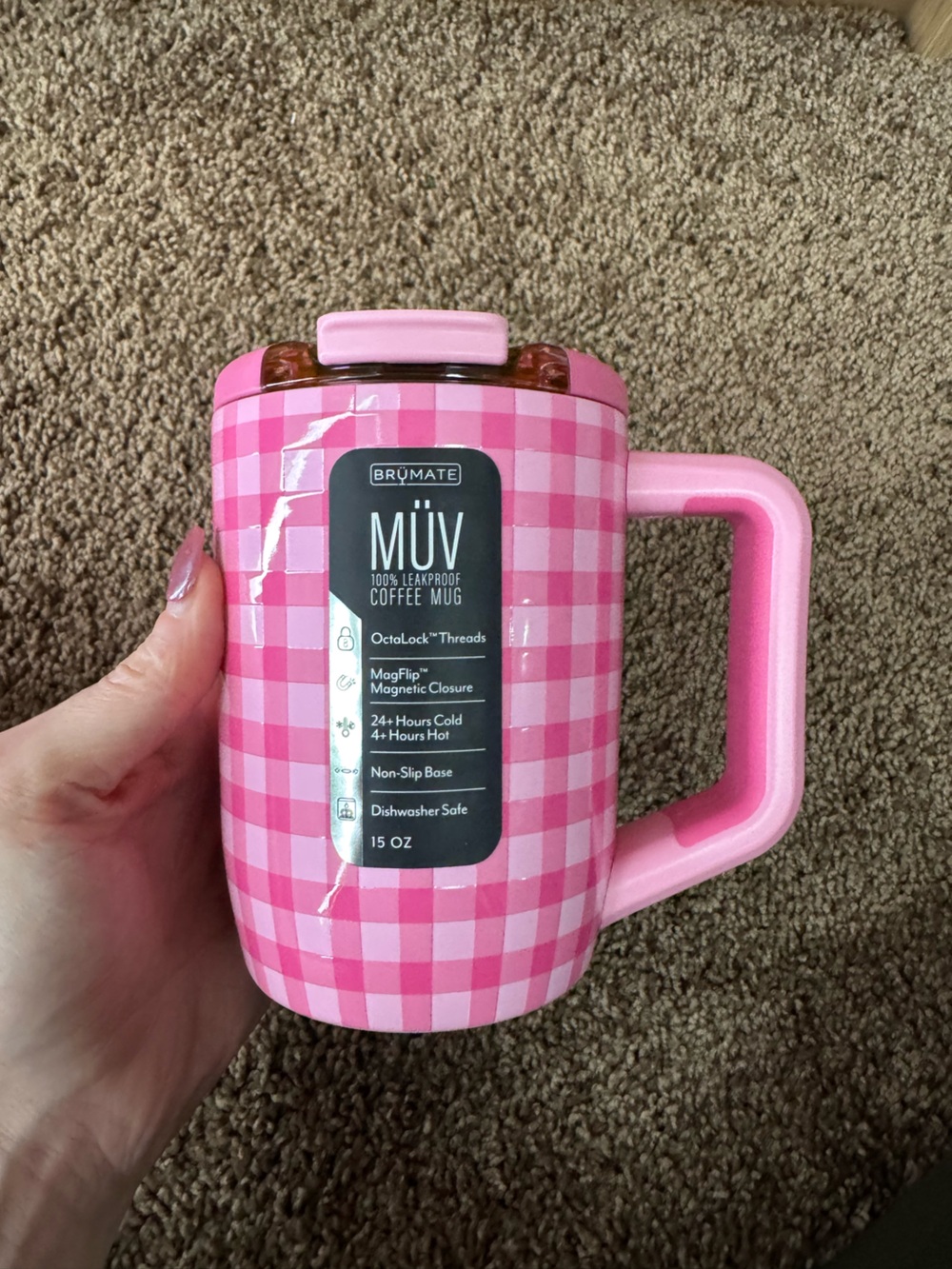 BRÜMATE Pink Gingham 15oz MUV Coffee Mug